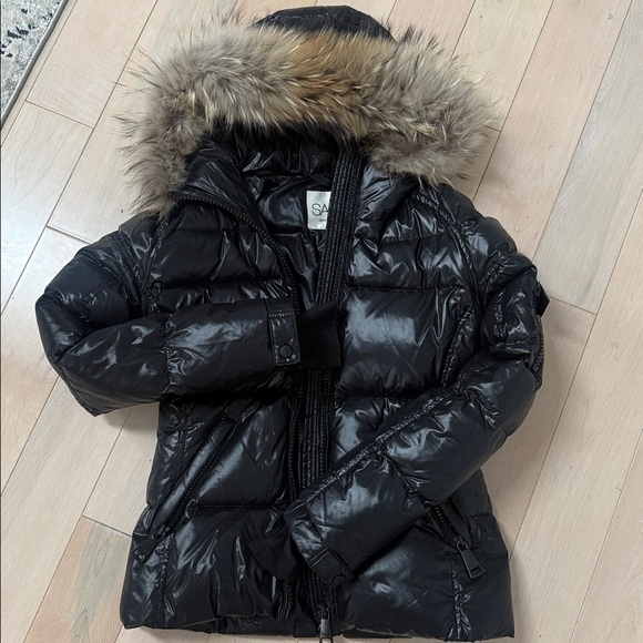 SAM raccoon genuine fur hood down puffer black jacket - Picture 5 of 16